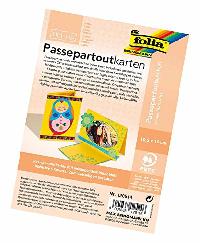 folia 120514 - Passepartouts mit ovaler Stanzung, ca. 10,5 x 15 cm, 5 Karten (220 g/qm) und Kuverts, bananengelb - ideal für Einladungen, Glückwunsch- oder Grußkarten