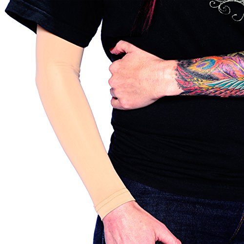 Tat2X Tattoo Cover Up Sleeve - Full Arm Sleeves Cover Tattoos at Work - Keep Tattoos Looking Fresh - Breathable Stay-Dry Fabric - Blocks 97% of UV Rays - Made in USA - Light - MediuMLarge - 1 Sleeve