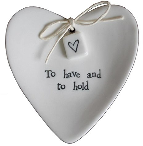 East of India 'To Have And To Hold' Large White Porcelain Heart Ring Dish Gift - Wedding Gift