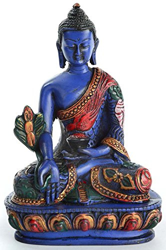 BUDDHAFIGUREN Bouddha de médecine, statue en résine - peint en bleu 13,5 cm de haut