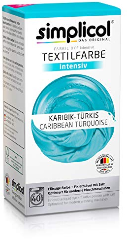 simplicol Textilfarbe Intensiv (18 Farben), Karibik-Türkis 1810: Einfaches Textilfärben in der Waschmaschine, Komplettpackung mit Färbemittel und Fixierpulver