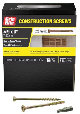 Grip-Rite 3GCS5#9 x 3,T25 Star Drive Gold Construction Wood Screw, 5lb Box