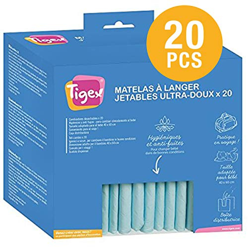Tigex Protections Jetables pour Matelas à Langer, Blanc/Bleu, Lot de 20