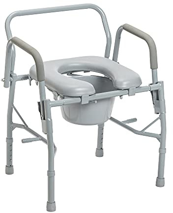 Drive Medical 11125PKSD-1 Commode Chair for Toilet with Padded Seat and Arms, Gray