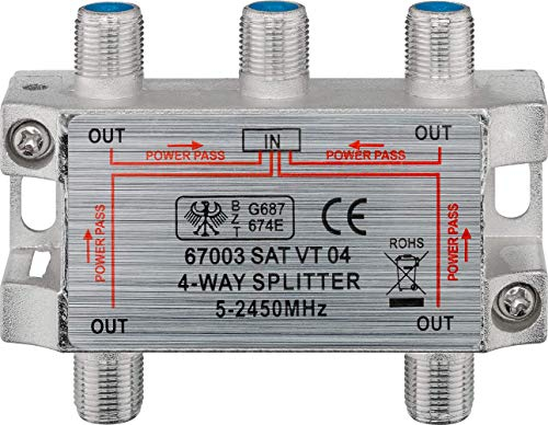 Goobay 67003 SAT Verteiler 4fach SAT Splitter / 4x F Buchse Ausgang / Für Satelliten Anlagen TV Antenne Fernseh / SAT Antennenkabel / 4-fach Antennenverteiler