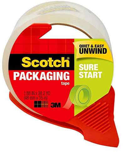 Sure Start Packaging Tape w/Dispenser, 1.88'' x 38.2yds, 1.88'' Core, Clear, Sold as 1 Roll