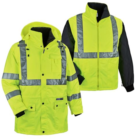 Ergodyne - 24384 GloWear 8385 ANSI High Visibility 4-in-1 Reflective Safety Jacket, Lime, Large