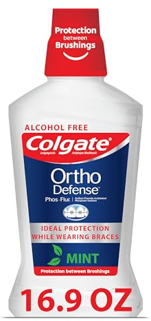 Colgate Ortho Defense Phos-Flur Anticavity Mouthwash, Alcohol Free Mouthwash for Braces, Made with Fluoride and Phosphate to Reduce White Spots and Help Prevent Cavities, Mint, 16.9 Fl Oz Bottle
