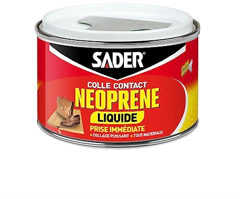 Sader Colle Contact Néoprène Liquide – Colle Extra Forte Tous Matériaux – Prise Immédiate – Idéale pour Surfaces Horizontales – Applicable au Pinceau – Boîte de 250 ml