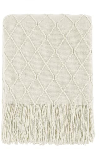 BOURINA Beige Throw Blanket 50x60 Inches Throw Textured Solid Soft Sofa Couch Decorative Knit Blanket