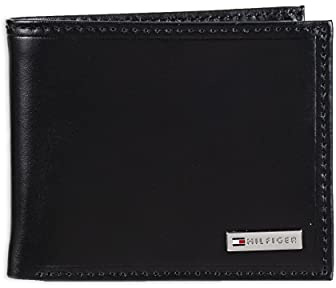 Tommy Hilfiger Men's Leather Fordham Passcase Bifold Wallet Novelty, Black, One Size