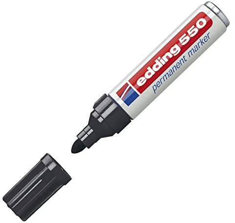 edding 550 Permanentmarkör – svart – 1 penna – rund spets 3–4 mm – vattentät, snabbtorkande – torksäker – för kartong, plast, trä, metall, glas