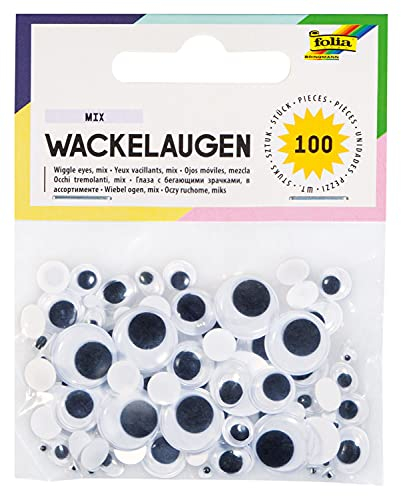 folia 7509 - Wackelaugen, mit beweglicher Pupille, 100 Stück in 6 Größen sortiert - ideal zum Gestalten von Tieren und anderen Figuren