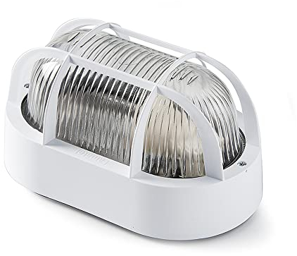 FAMATEL – Aplique Ovalado | IP44 | E-27 | 60W | Difusor termoplástico | Horizontal | Bombillas E27 | Producto certificado con CE | Blanco