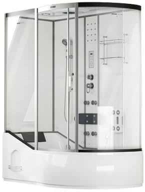 Home Deluxe - Cabine de douche All IN 2in1 - Blanc, 170 x 90 x 220 cm à droite - avec douche à effet pluie, massage des pieds, radio et accessoires I Cabine de douche Combinaison douche-baignoire