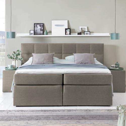 3F FURNITURE FOR FRIENDS Boxspringbett Bea 200x220 cm Beige/Grau Härtegrad H2/H3 | 7-Zonen Taschenfederkern Matratze + Visco Topper