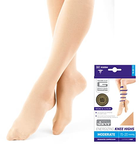 Neo G Energizing Compression Socks for Women Circulation - for spider or varicose veins, swollen legs, feet, ankles, tired and aching legs - Beige - M