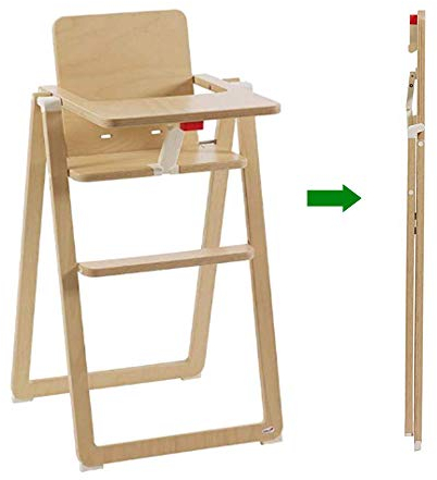 Supaflat klappbarer, stabiler Kinder-Hochstuhl aus Holz mit Tisch, Sitzgelegenheit für Kleinkinder am Ess-Tisch, Kinder-Stuhl aus nachhaltigem Buchenholz, modernes Möbelstück in Natur Braun