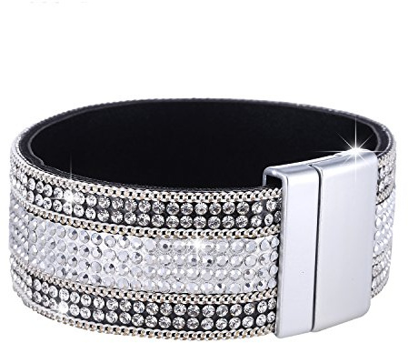 Morella Damenarmband Glitzerarmband mit Zirkoniasteinen und Magnetverschluss weiß