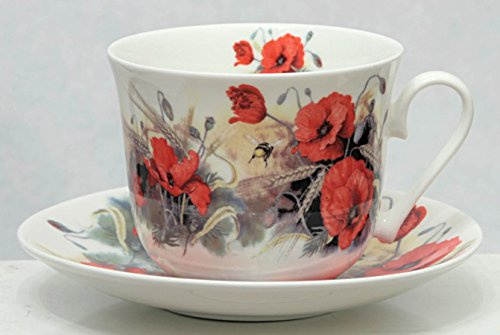 Roy Kirkham Jumbo Breakfast Cup and Saucer in Poppy Design