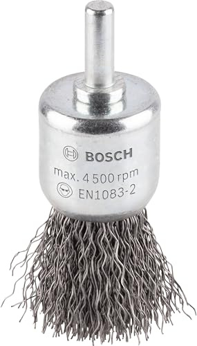 Bosch 1x Brosse pinceau PRO Steel Longlife, fils ondulés pour emmanchement cylindrique 6 mm et perceuse (Ø 25 mm, Professional Accessoire Perceuses/visseuses rotatives)