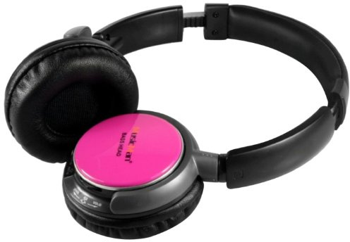 MusicMan TXX3789 BassHead Stereo Headphones (rechargeable battery, MP3-Player, FM Radio and MicroSD card slot) - Pink