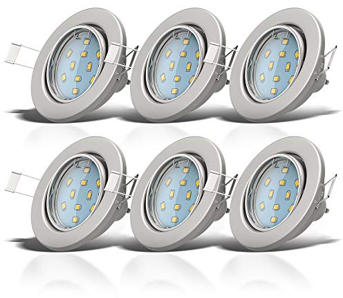 B.K.Licht Faretti LED ad incasso orientabili, include lampadine GU10 da 3W, diametro foro 68mm, set da 6, faretti da soffitto e per interni, corpo metallo color nickel opaco 230V IP23