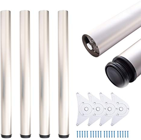 sossai® Premium Tischbeine TBS | höhenverstellbar | Design: Satin | 4 Stück | Höhe: 71 cm (710 mm) einstellbar +2cm | Montagezubehör inklusive