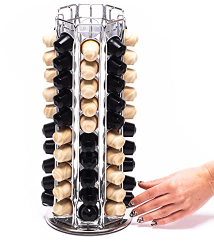 Peak Coffee Grand Porte Capsules Nespresso Original, 80 Capsules - Support et Distributeur Rotatif 360° pour Dosettes de Machines à Café Nespresso - Structure Métallique Finition Chrome 37x16,5 cm