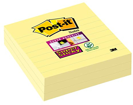 Post-it 101 x 101 mm superklibbiga fodrade anteckningar – kanariegul (förpackning med 3)