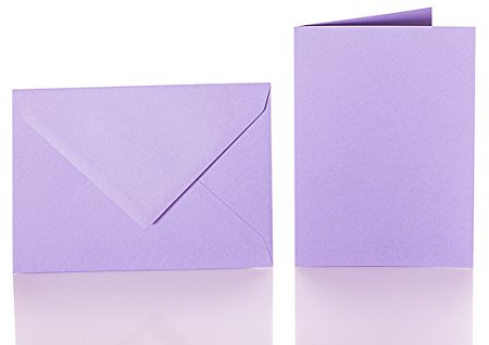 Paper24 Faltkarten Set mit Brief-Umschlägen je (25 Stück in der Farbe Lila) DIN C6 114x162 mm A6 14,8 x 10,5 cm