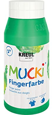 KREUL 23210 - Mucki leuchtkräftige Fingerfarbe, 750 ml in grün, auf Wasserbasis, parabenfrei, glutenfrei, laktosefrei und vegan, auswaschbar, vermalbar mit Pinsel, Schwamm, Spachtel und Fingern