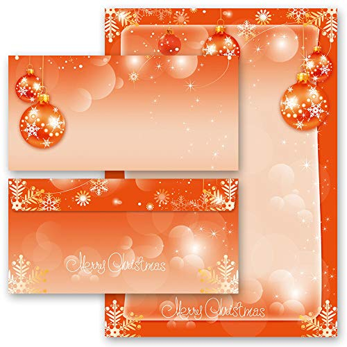 Motivpapier Briefpapier Sets Weihnachtspapier Weihnachten, MERRY CHRISTMAS 50 Blatt Briefpapier + 50 passende Briefumschläge DIN LANG ohne Fenster | Paper-Media