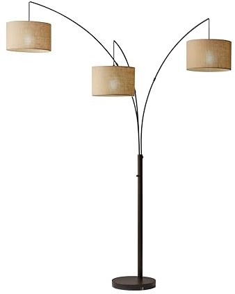 Adesso Arc Floor Lamp with 3 Movable Shades & Dimmable Brightness - Perfect Lighting for Bedroom, Living Room and Corner Decor, Antique Bronze