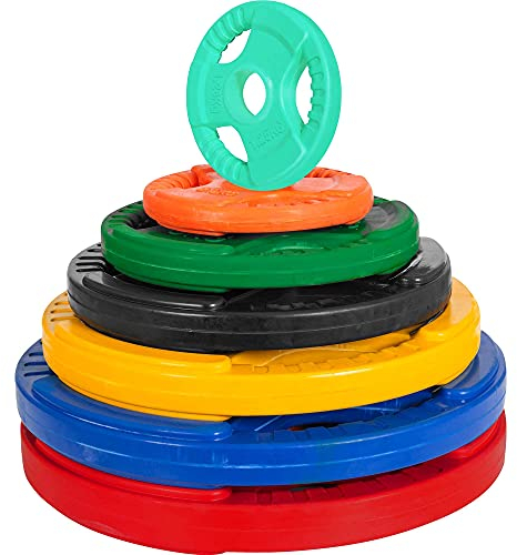 GORILLA SPORTS® Olympia Hantelscheiben - 1,25kg, 2,5kg, 5kg, 10kg, 15kg, 20kg, 25kg, 30kg Gewichte, Einzeln/Set, 50mm, aus Gusseisen mit Gummi Gripper, Farbwahl - Gewichtsscheiben