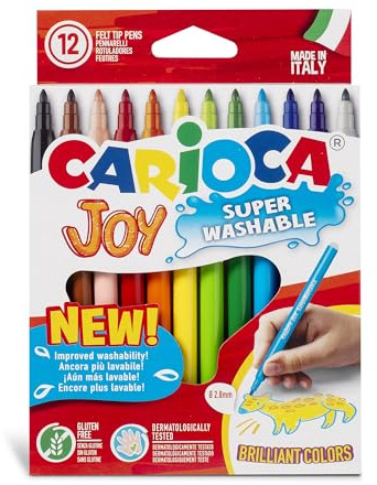 Carioca - Caja de rotuladores con tinta lavable, punta fina sintética, 12 unidades, multicolor