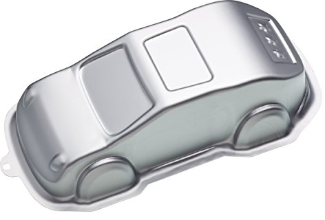 KitchenCraft Novelty Car Cake Mould with Recipe, 29 x 14 cm Anodised Aluminium Cake Tin, 11.5 x 5.5 Inch, Silver