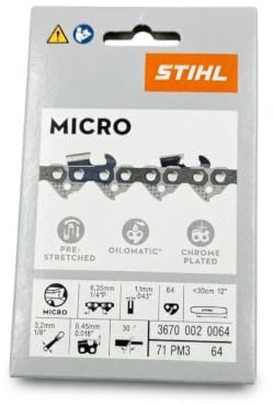 STIHL Oilomatic 71PM3-64 Saw Chain, 12 in (30 cm), 1/4 in Pitch, .043 in (1.1 mm) Gauge, 64 Drive Links, 3670-002-0064