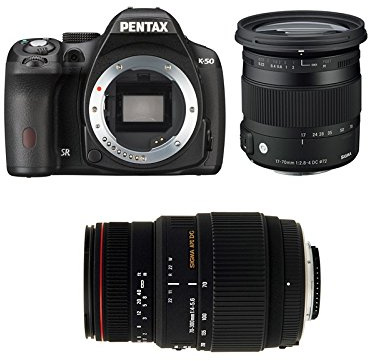 Pentax K-50 + SIGMA 17-70 CONTEMPORARY + SIGMA 70-300 DG APO MACRO Kit d'appareil-photo SLR 16.28MP CMOS 4928 x 3264pixels Noir - Appareils photos numériques (16,28 MP, 4928 x 3264 pixels, CMOS, Full HD, 590 g, Noir)
