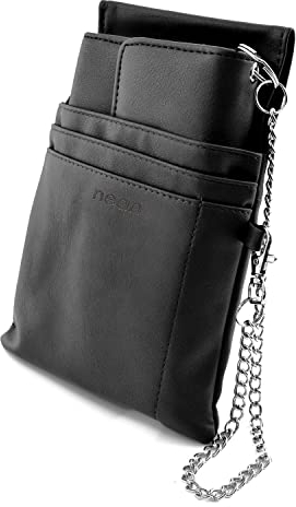 nean Kellner Geldbörse, Kellnerbörse, Geldbeutel, Damen Herren Portemonnaie mit Holster, Steck-Tasche und Kette mit großem Münzfach (Schwarz)