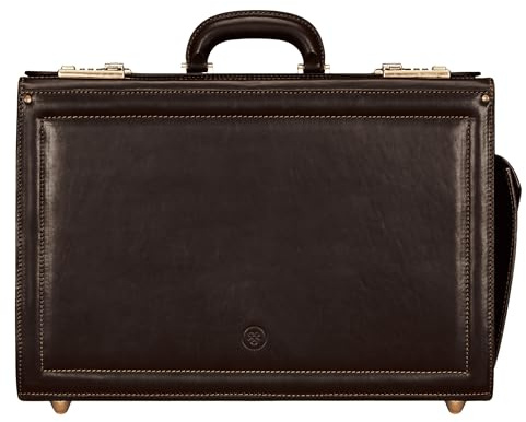 Maxwell Scott - Mens Luxury Leather Pilot Briefcase/Catalog Case with Combination Lock - Handmade - The Varese Dark Brown