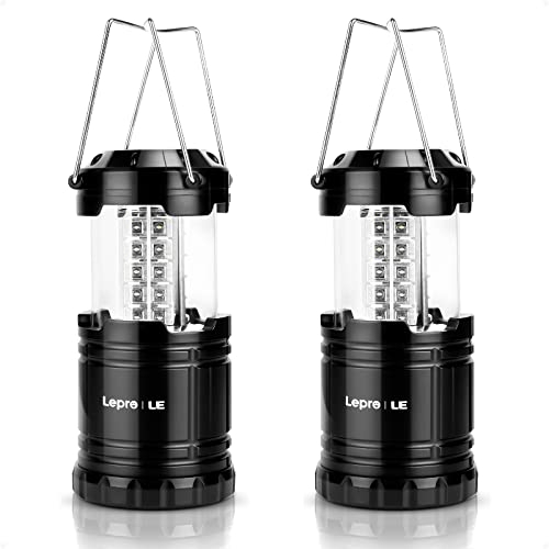 Lepro Camping Lights, Collapsible Camping Lantern Battery Powered, Portable Hanging Tent Light, AA Battery Operated Lanterns for Power Cuts, Storm, Emergency Lighting, Fishing, Hiking, Pack of 2