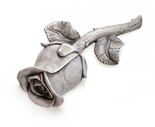 TEMPELWELT® Figurine décorative funéraire Rose – Bouton de Rose 17 cm - polystone Aspect Pierre Gris, décoration funéraire, Fleur pour Lieu de deuil - décoration de Jardin
