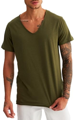 Leif Nelson T-shirt ample T-shirt et avec col en V profond Basic ln6280LN6280