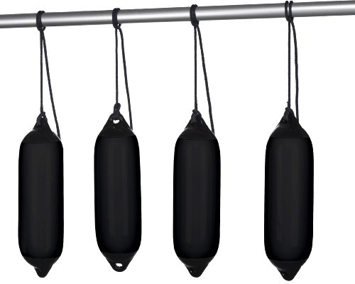 Seilflechter - Fenderset 150 x 580 mm, Schwarz, 4 Aufblasbaren Fendern, 4 Fenderleinen, für Boot & Yacht
