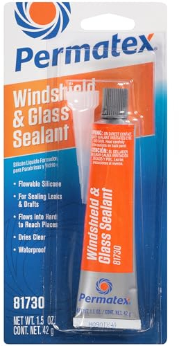 Permatex 81730 Flowable Silicone Windshield & Glass Sealer, Helps Seal Leaks in Hidden and Hard to reach Areas, Forms a tough waterproof durable clear seal 1 x 42g