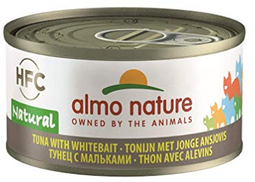 Almo Nature HFC Natural - Wet Cat Food for Adult Cats - Tuna with Whitebait - Human Grade, Gluten Free, Monoprotein - 70g, Pack of 24