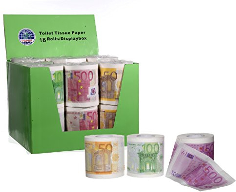 6 Rollen bedrucktes Toilettenpapier Motive Euroscheine 50€ 100 € 500€ Euro je 250 Blatt Geldschein Klopapier 2lagig