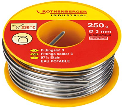 ROTHENBERGER Industrial Fittingslot 3 | 250 g | Heizungs & Trinkwasser Rohre | Zusammensetzung: Zinn 97%, Kupfer 3% | 045255E