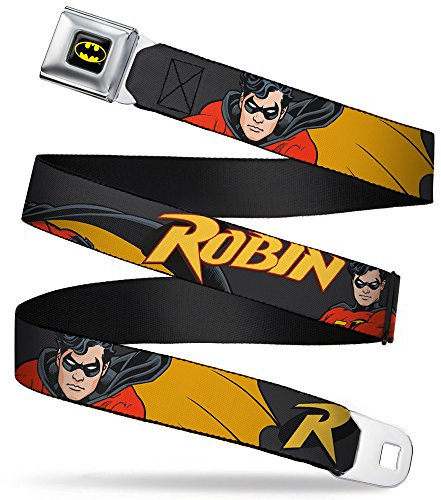 Buckle-Down Unisex-Erwachsene Batman Sicherheitsgurt, Rotkehlchen-Design, Grau, Größe XL, Schwarz Gürtel, Mehrfarbig, 1.5 Wide-32-52 Inches in Length